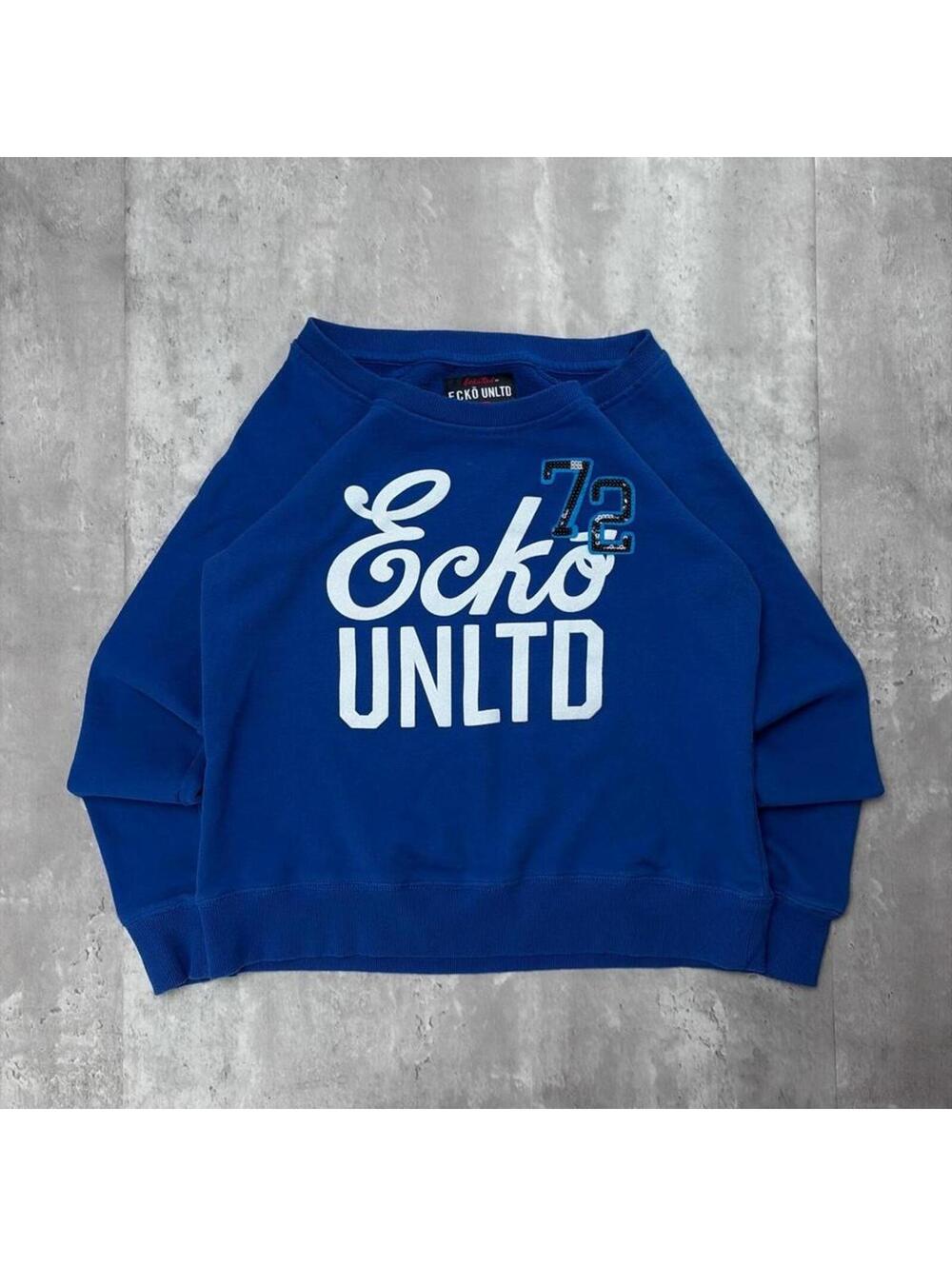 Y2K Blue Ecko Unltd Grunge Skater Crewneck Sweater